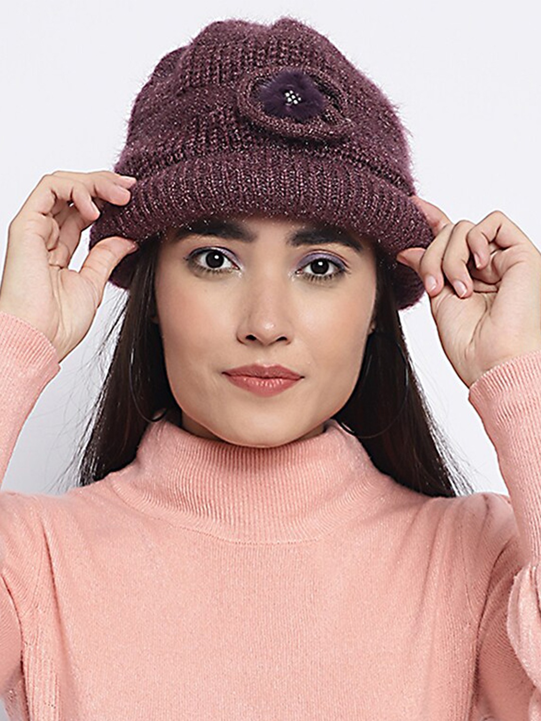

ELLIS Women Self Design Acrylic Beanie, Purple