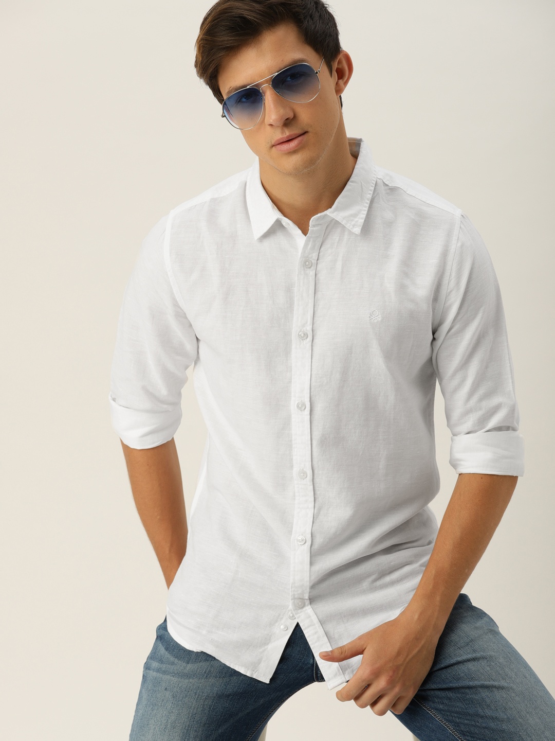 

United Colors of Benetton Men White Slim Fit Solid Casual Shirt