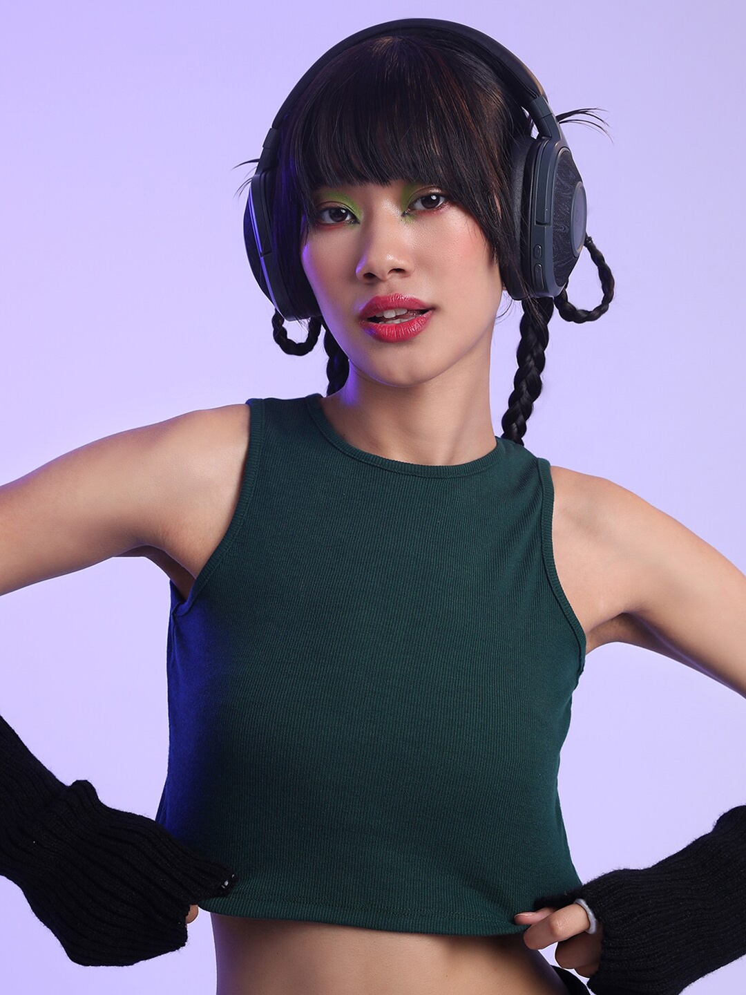 

Tokyo Talkies Green Ribbed Fitted Crop Top