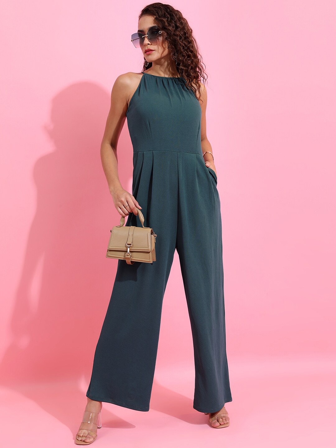 

Tokyo Talkies Teal Round Neck Sleeveless Basic Jumpsuit, Green