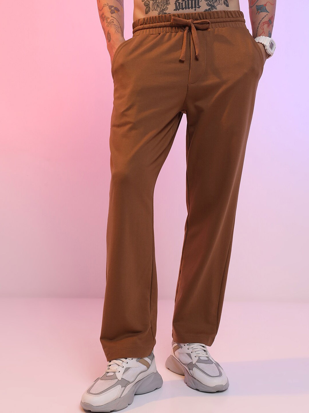 

HIGHLANDER Men Knitted Brown Relaxed Fit Straight Trouser