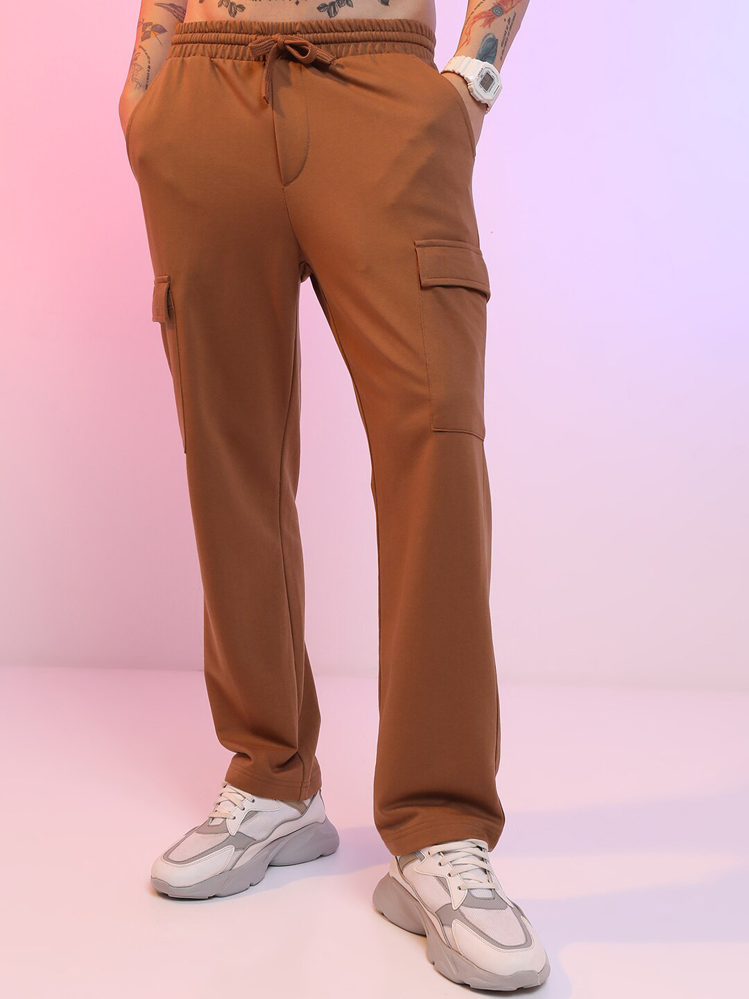 

HIGHLANDER Men Knitted Brown Relaxed Fit Cargo Trouser