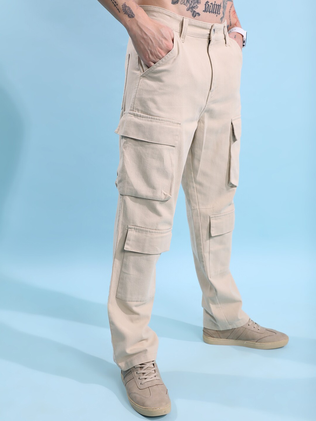 

HIGHLANDER Men Beige High-Rise Relax Straight Cargo Trouser