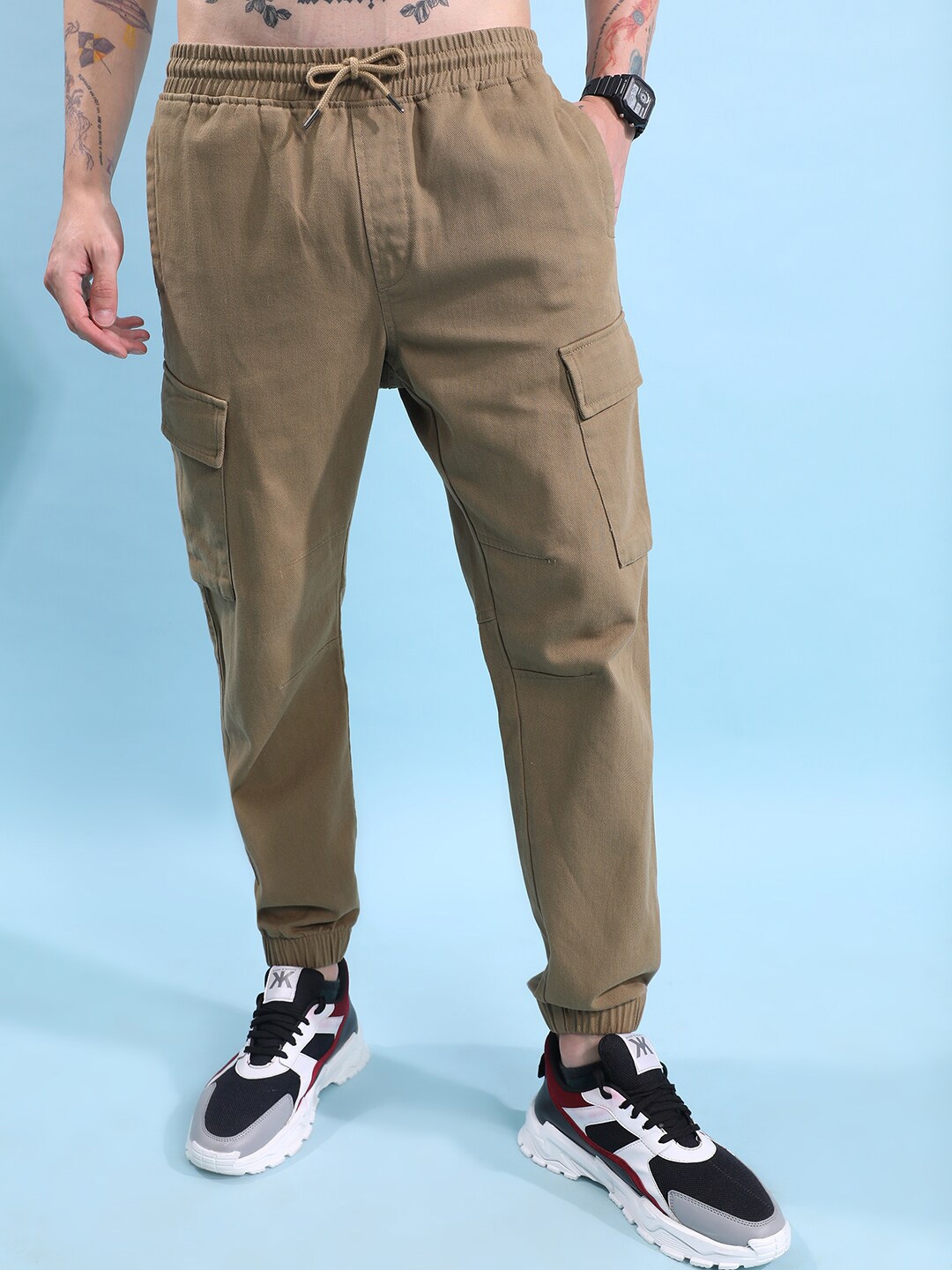 

HIGHLANDER Men Khaki Ankle Length Cargo jogger Trouser
