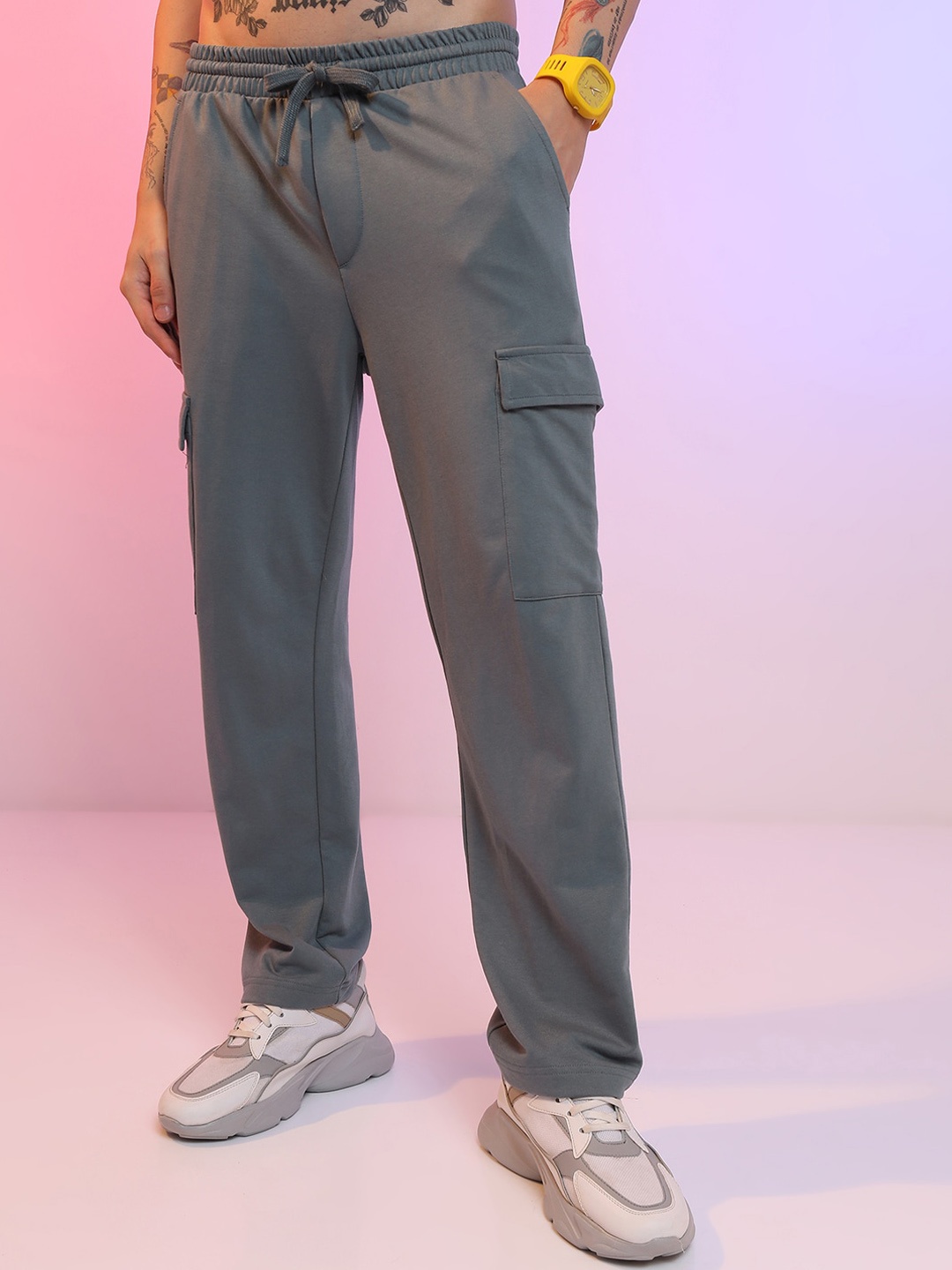 

HIGHLANDER Men Knitted Grey Relaxed Fit Cargo Trouser
