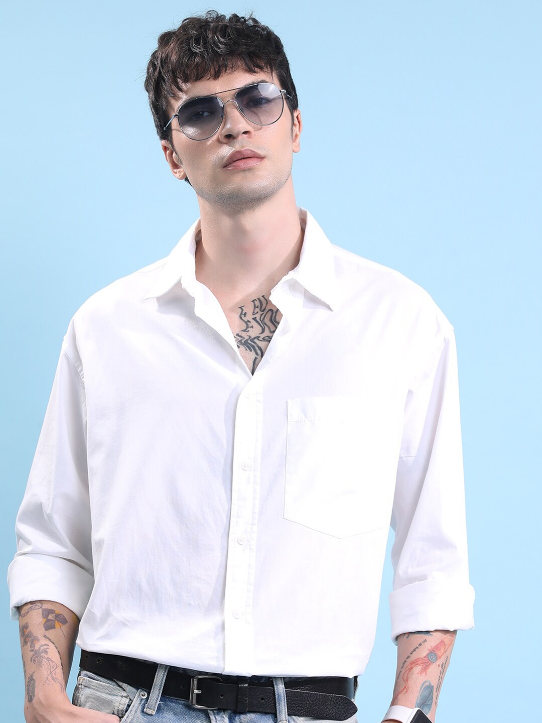 

HIGHLANDER Men Drop Shoulder Oversized Shirt, White