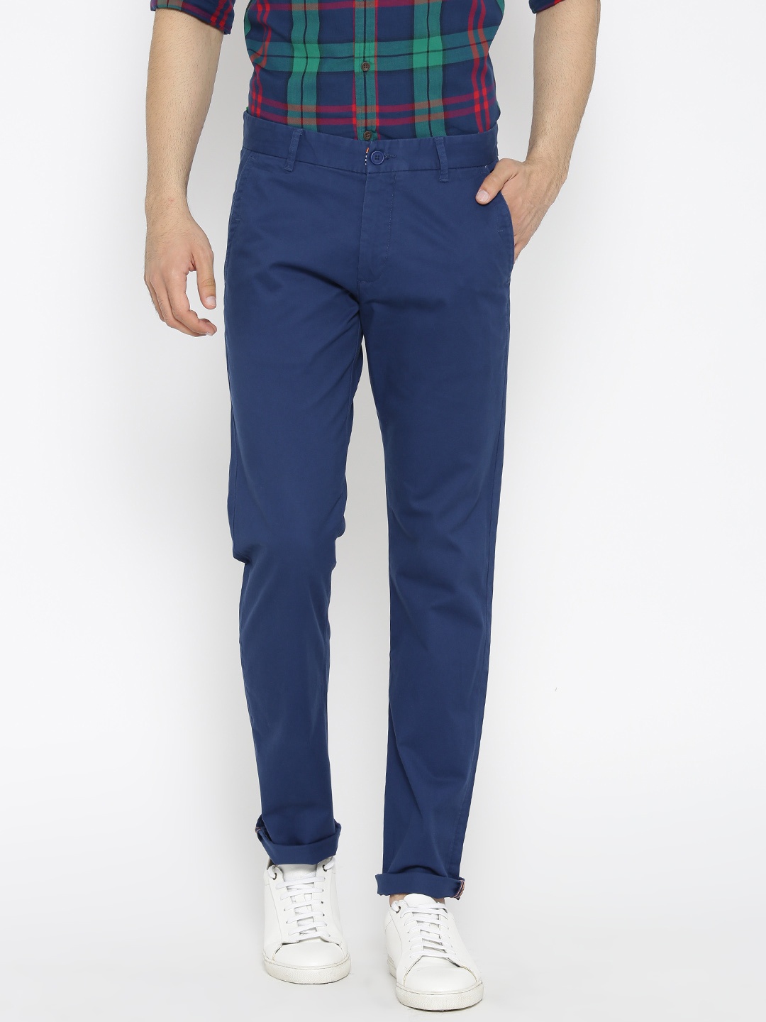 

United Colors of Benetton Men Blue Slim Fit Solid Trousers