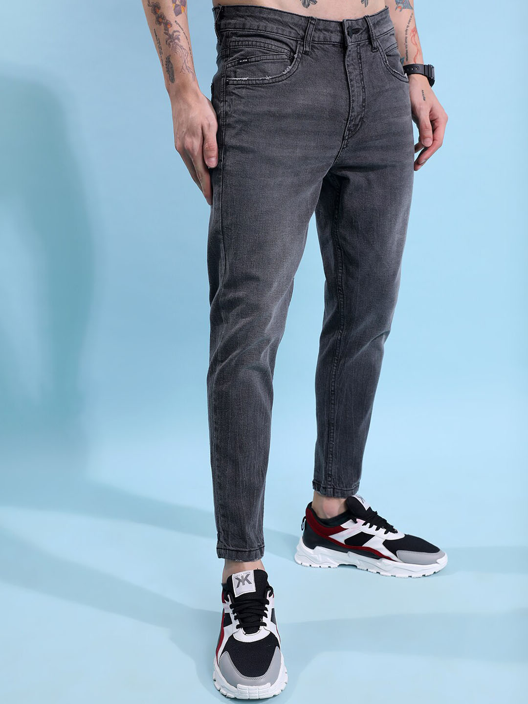 

Highlander Men Super Skinny Fit Crop Length Jeans, Grey