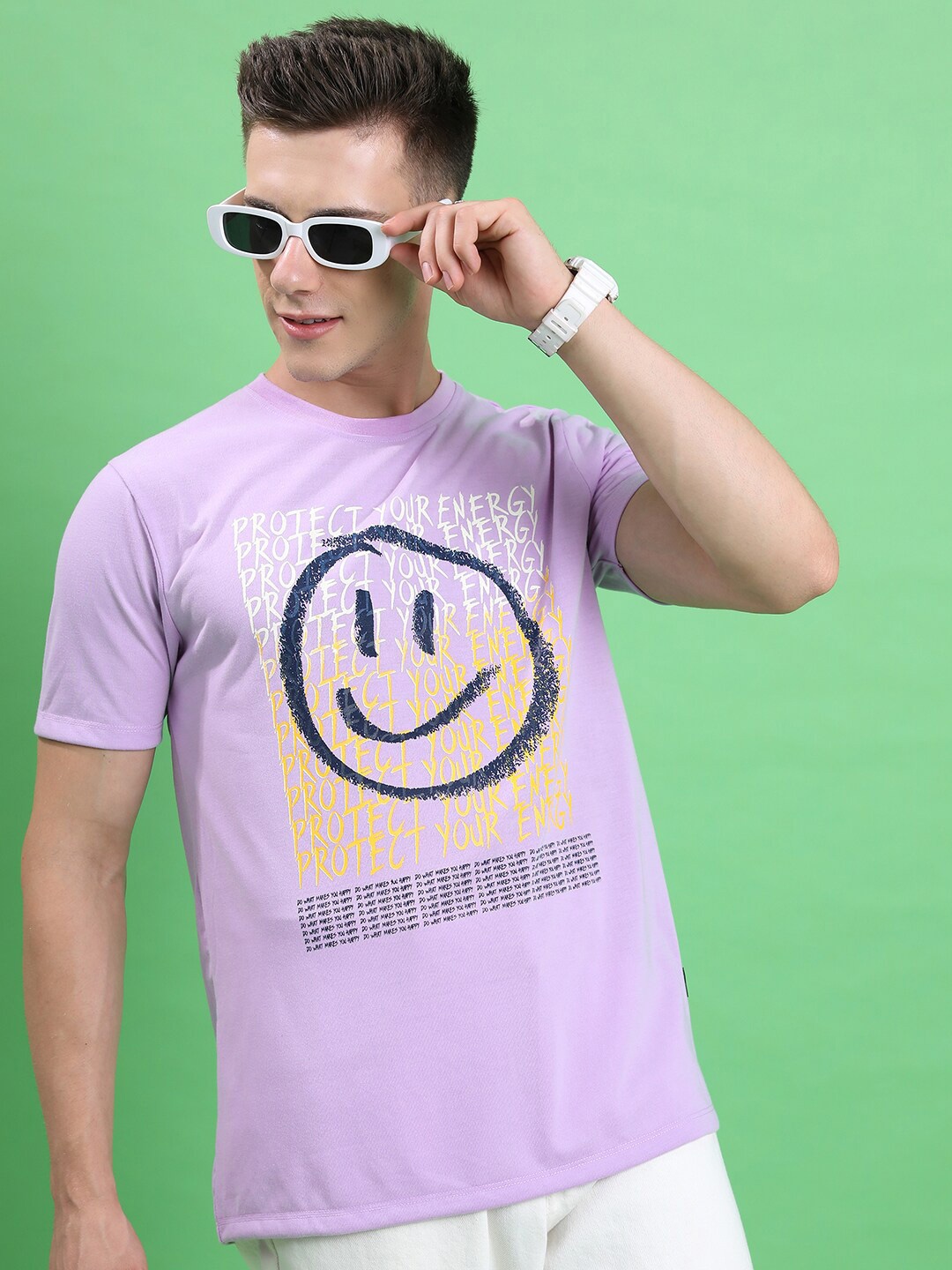 

HIGHLANDER Lavender Typography Printed Slim Fit T-shirt