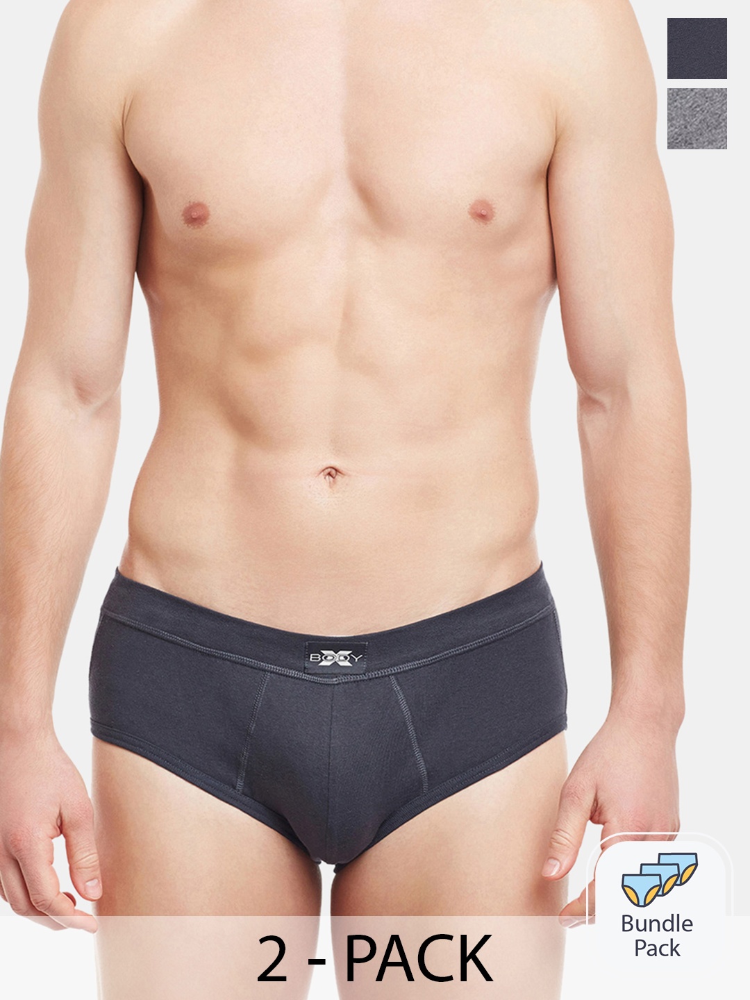 

BODYX Men Pack Of 2 Low-Rise Cotton Basic Briefs BX14B-STGRNA-2-XL, Grey