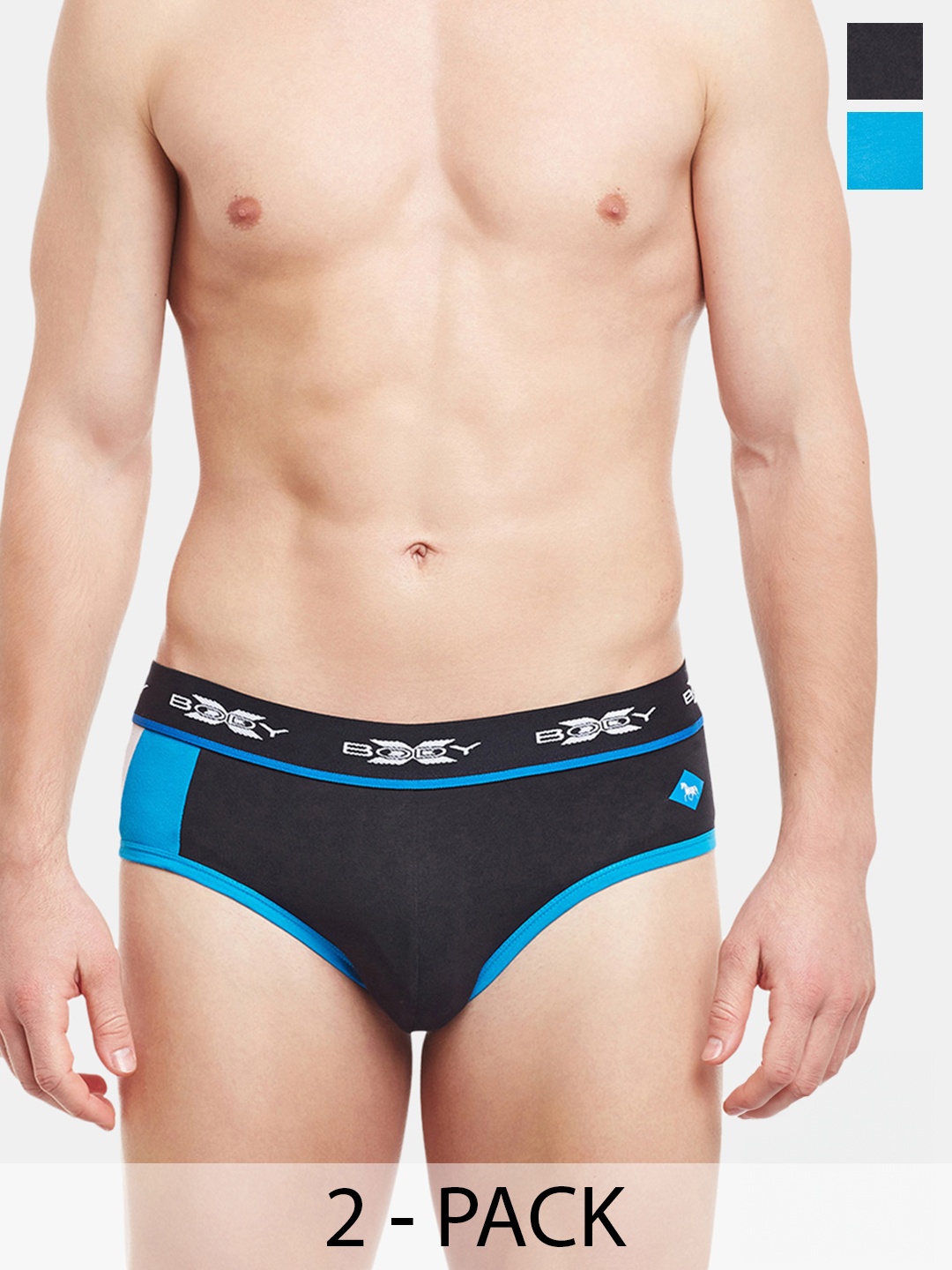 

BODYX Men Set of 2 Colorblocked Cotton Basic Briefs BX02B-BLKB.BLU-2-S, Black