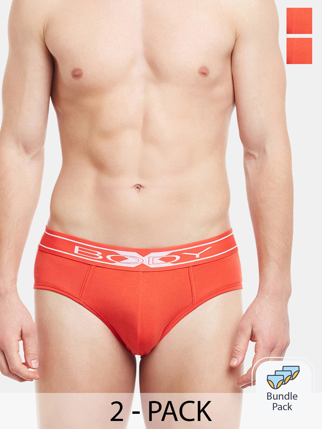 

BODYX Men Pack Of 2 Super Combed Cotton Ribbed Briefs BX10B-Orange-2PCS-XL