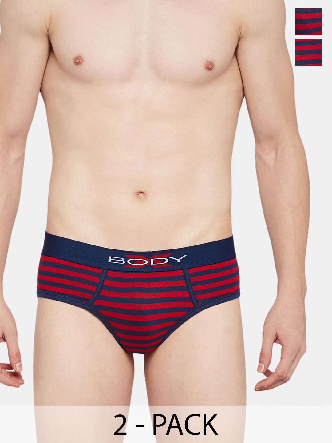 

BODYX Pack Of 2 Striped Super Combed Cotton Briefs BX03B-NVY-2-S, Navy blue
