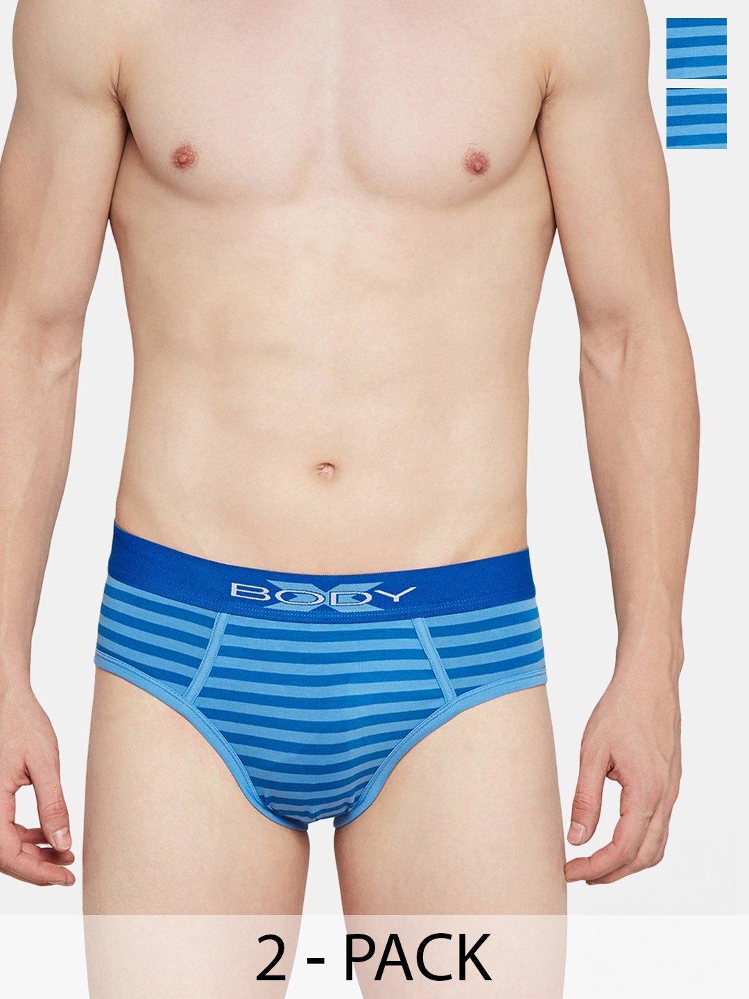 

BODYX Men Pack of 2 Striped Cotton Basic Briefs BX03B-SBL-2-S, Blue