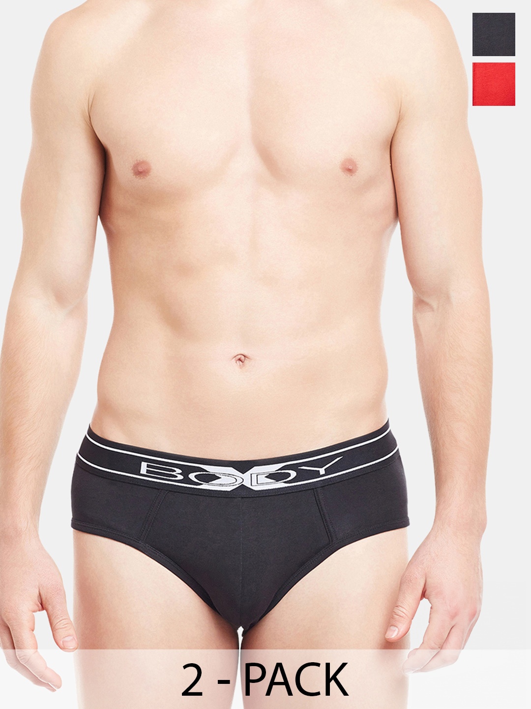 

BODYX Pack Of 2 Cotton Ribbed Briefs BX10B-BLKRE-2-XL, Red