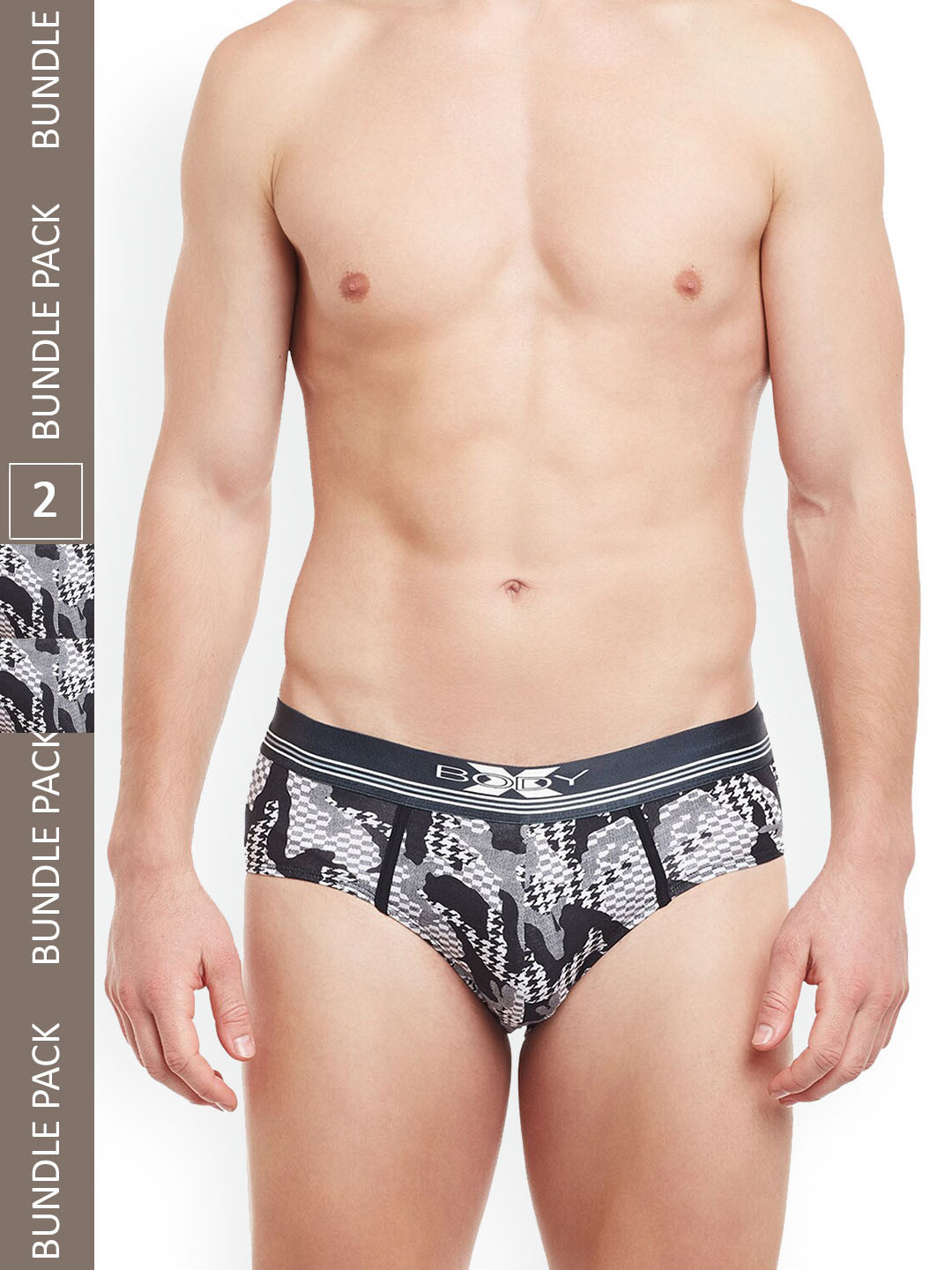 

BODYX Men Pack Of 2 Printed Cotton Basic Briefs BX01B-Print5-2PCS-S, Black