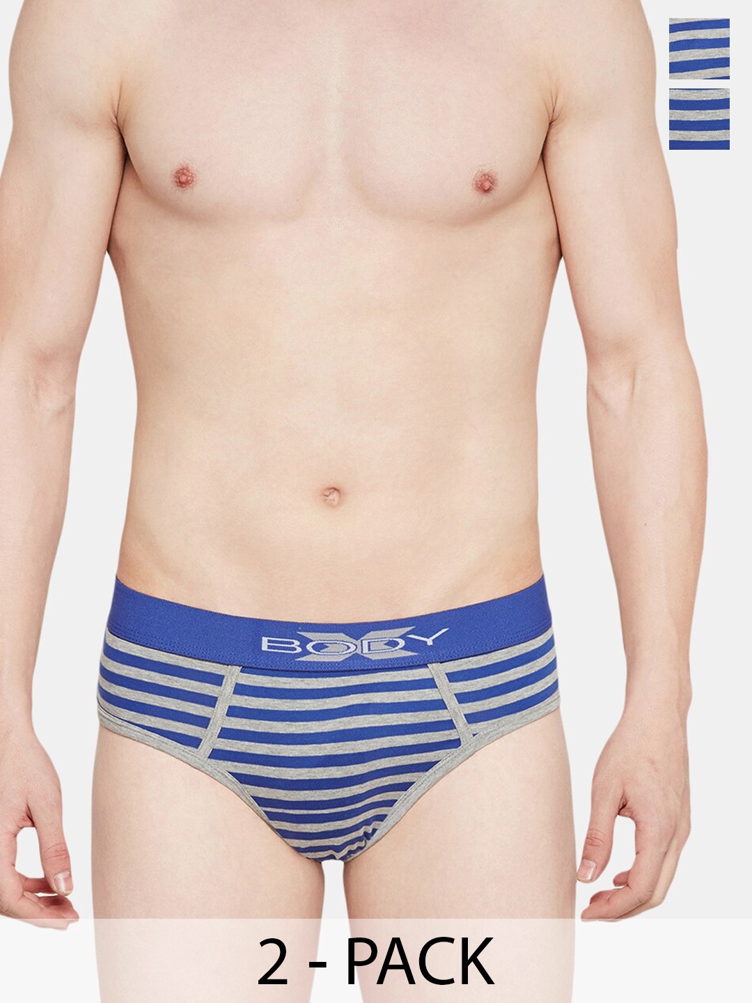 

BODYX Men Pack Of 2 Striped Cotton Basic Briefs BX16B-Black-2PCS-XL, Blue