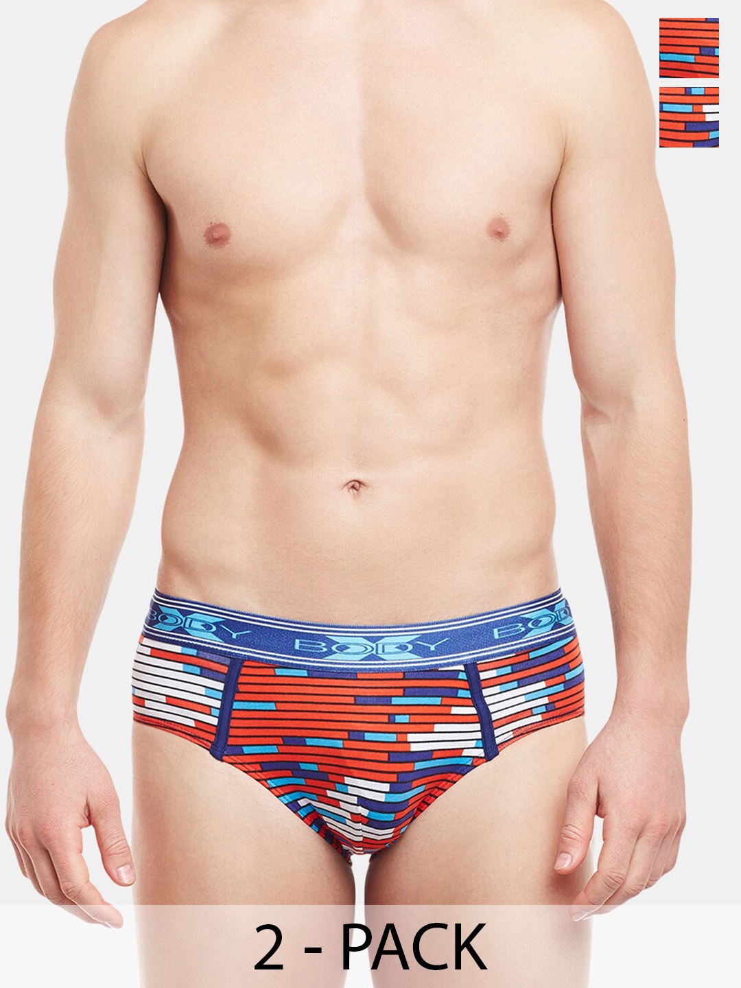 

BODYX Pack Of 2 Striped Low-Rise Cotton Briefs BX01B-Print3-2PCS-S, Blue