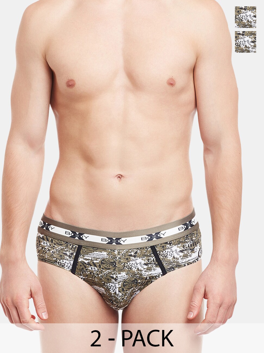 

BODYX Pack Of 2 Typography Cotton Basic Briefs BX01B, Brown