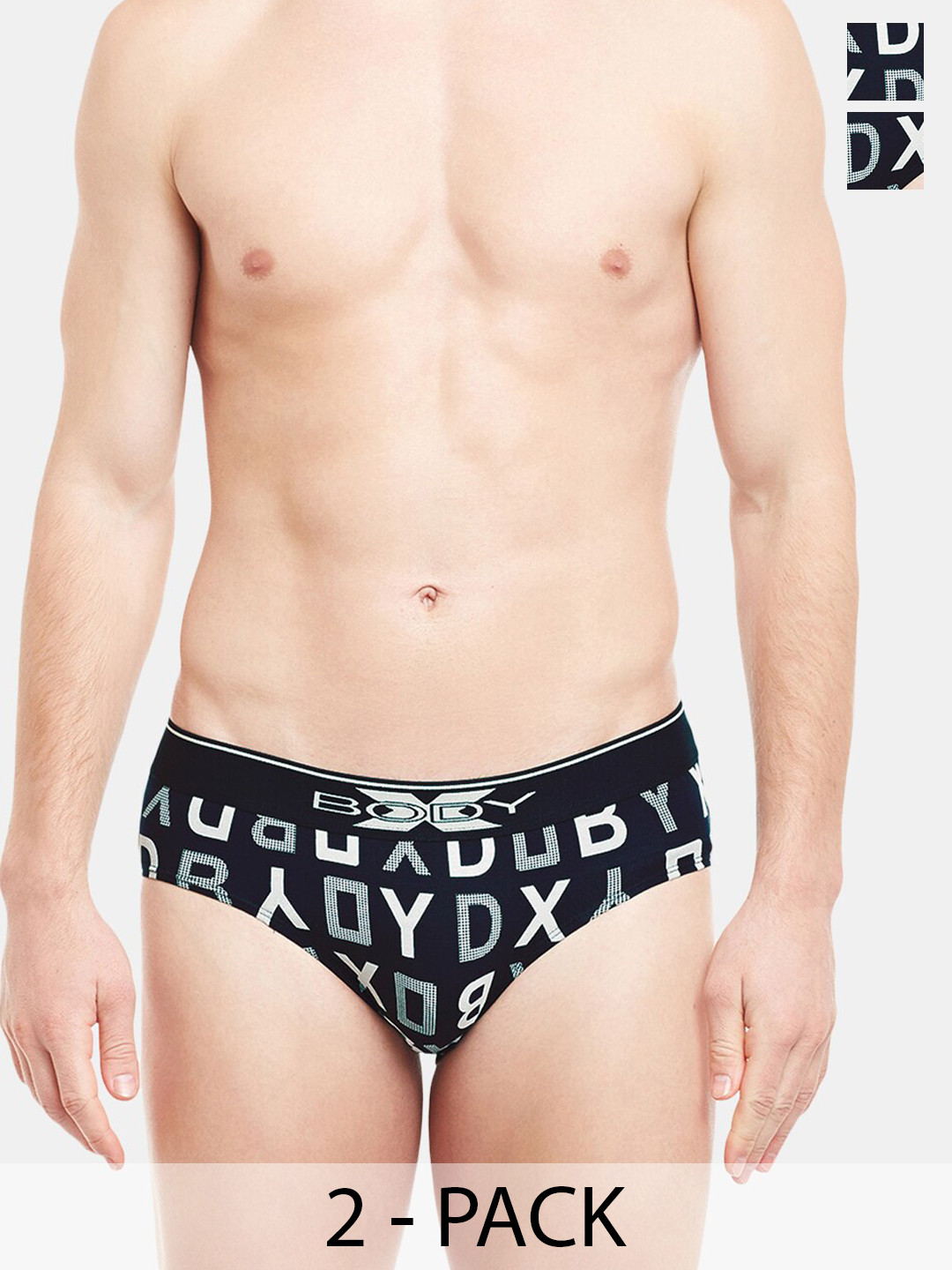 

BODYX Men Pack Of 2 Typography Printed Cotton Basic Briefs BX04B-Navy-PRT-2PCS-S, Navy blue