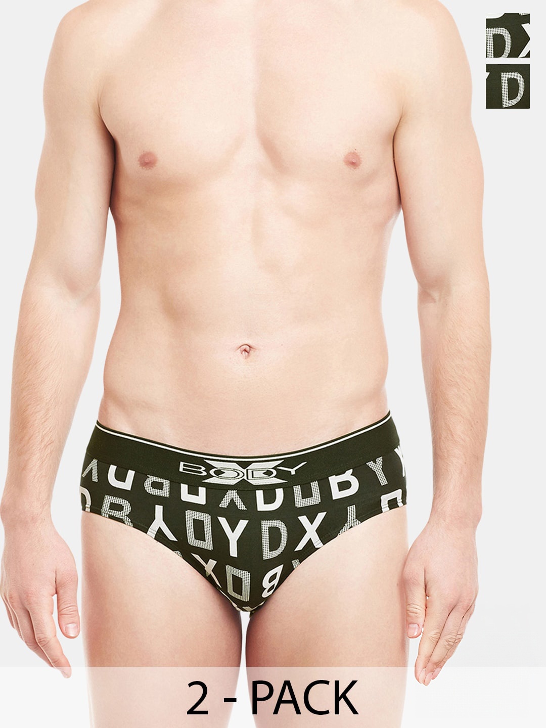 

BODYX Pack Of 2 Printed Cotton Ribbed Briefs BX04B-COF.B-PRT-2PCS-S, Green