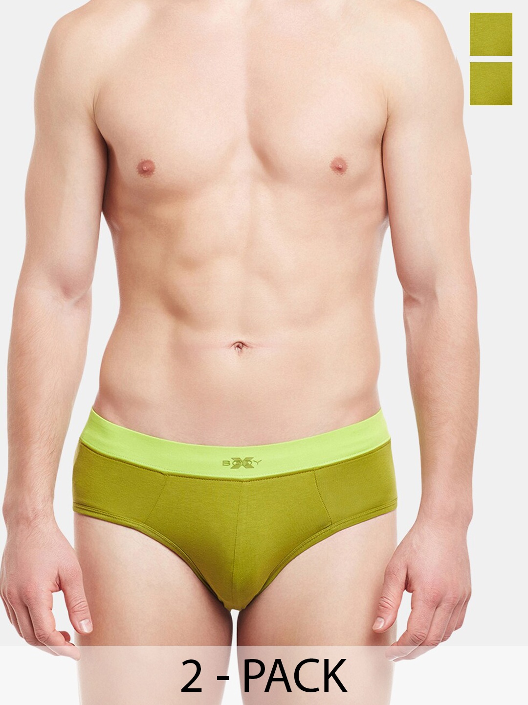 

BODYX Pack of 2 Cotton Ribbed Briefs, Green