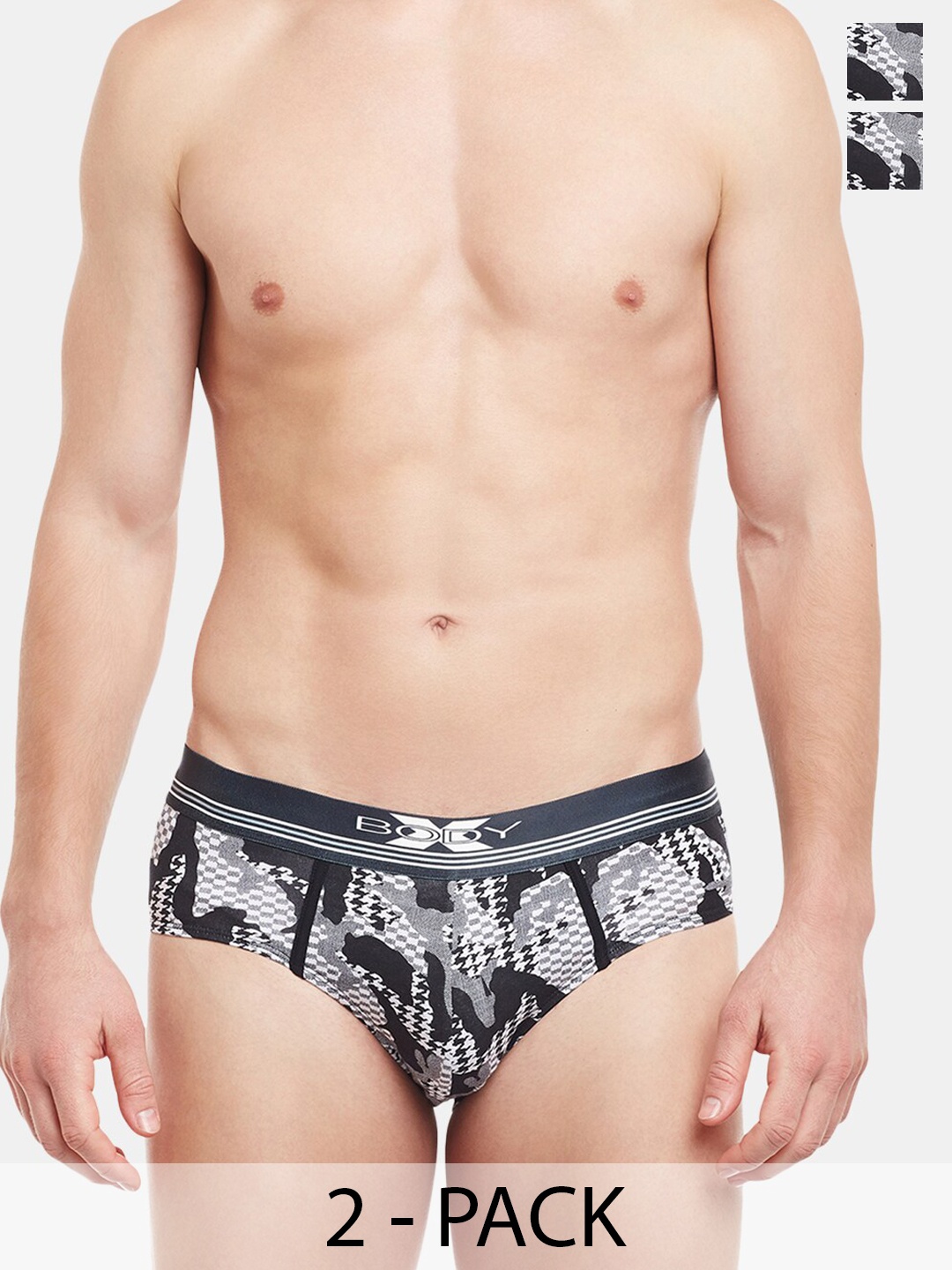 

BODYX Pack Of 2 Printed Cotton Ribbed Briefs BX01B-Print5-2PCS-XL, Black