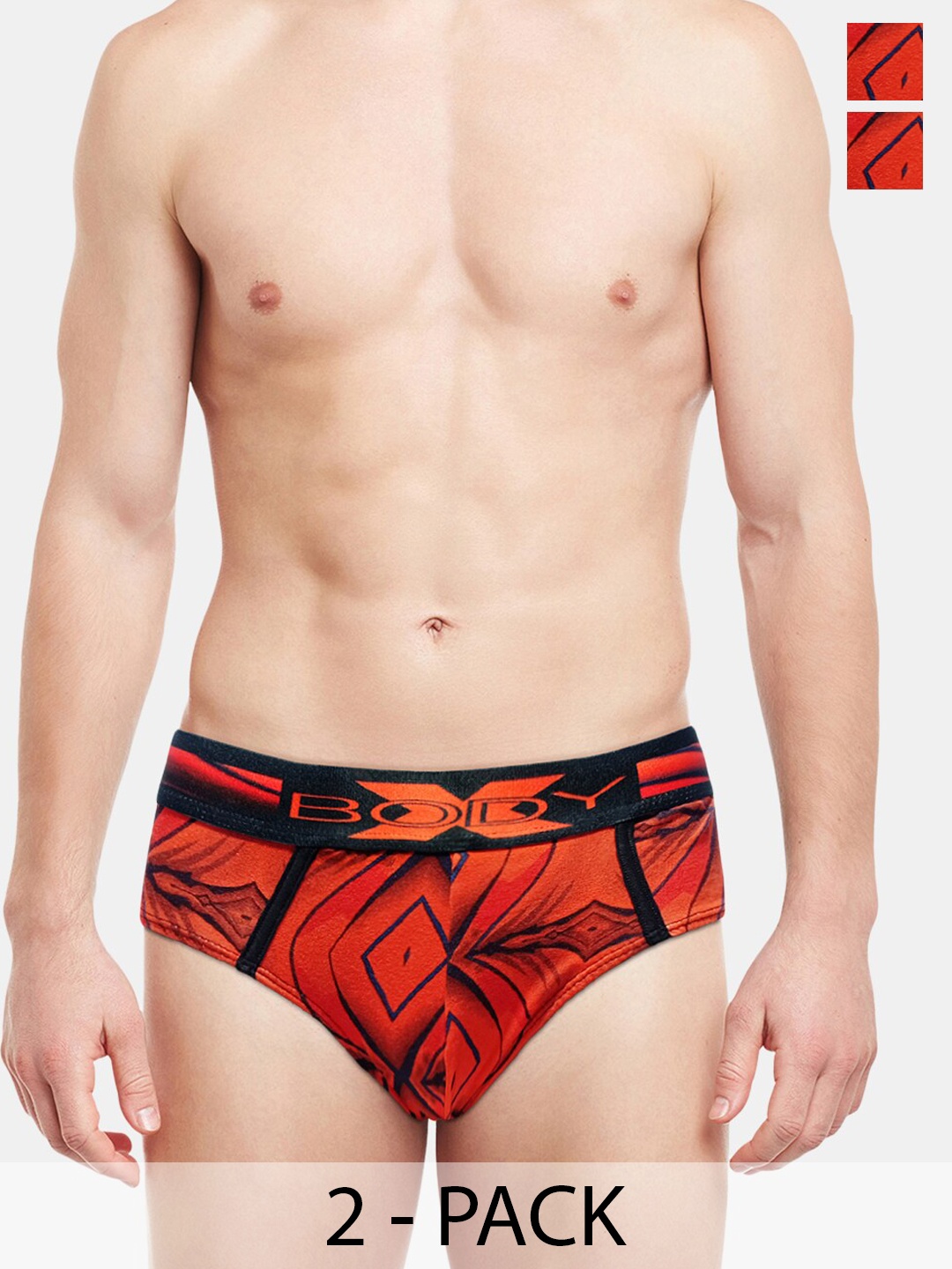 

BODYX Men Pack Of 2 Premium Printed Cotton Ribbed Briefs BX01B-Print8-2PCS-S, Red