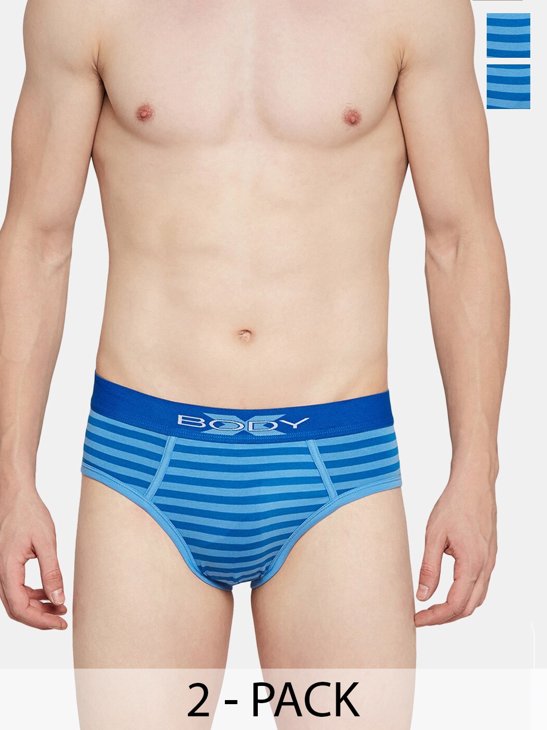 

BODYX Men Pack Of 2 Striped Cotton Basic Briefs BX03B-SBL-2-XL, Blue