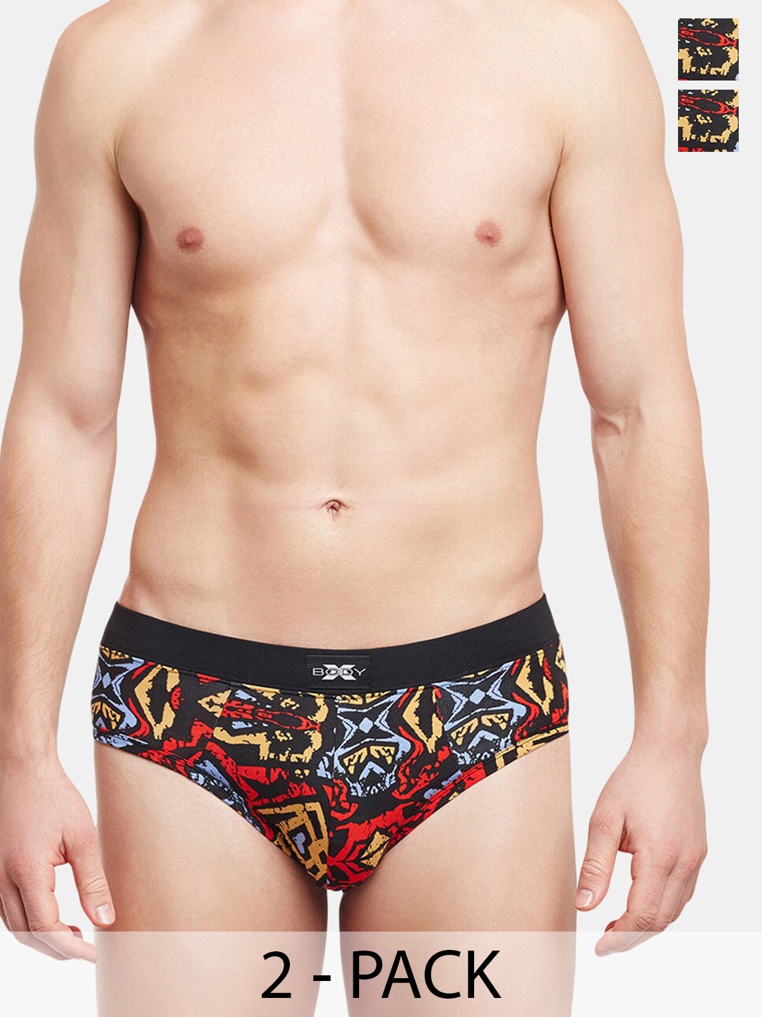 

BODYX Men Pack Of 2 Printed Cotton Basic BriefsBX06B-Multi-PRT-2PCS-XL, Black