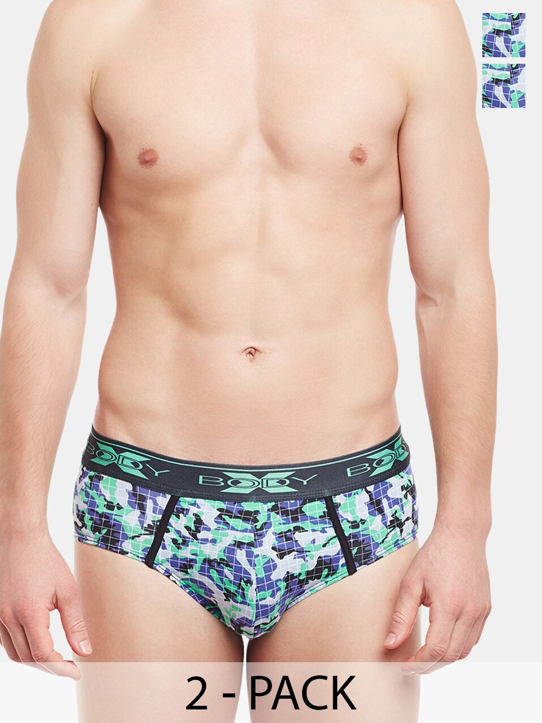 

BODYX Men Pack Of 2 Printed Cotton Basic Briefs BX01B-Print4-2PCS-XL, Green