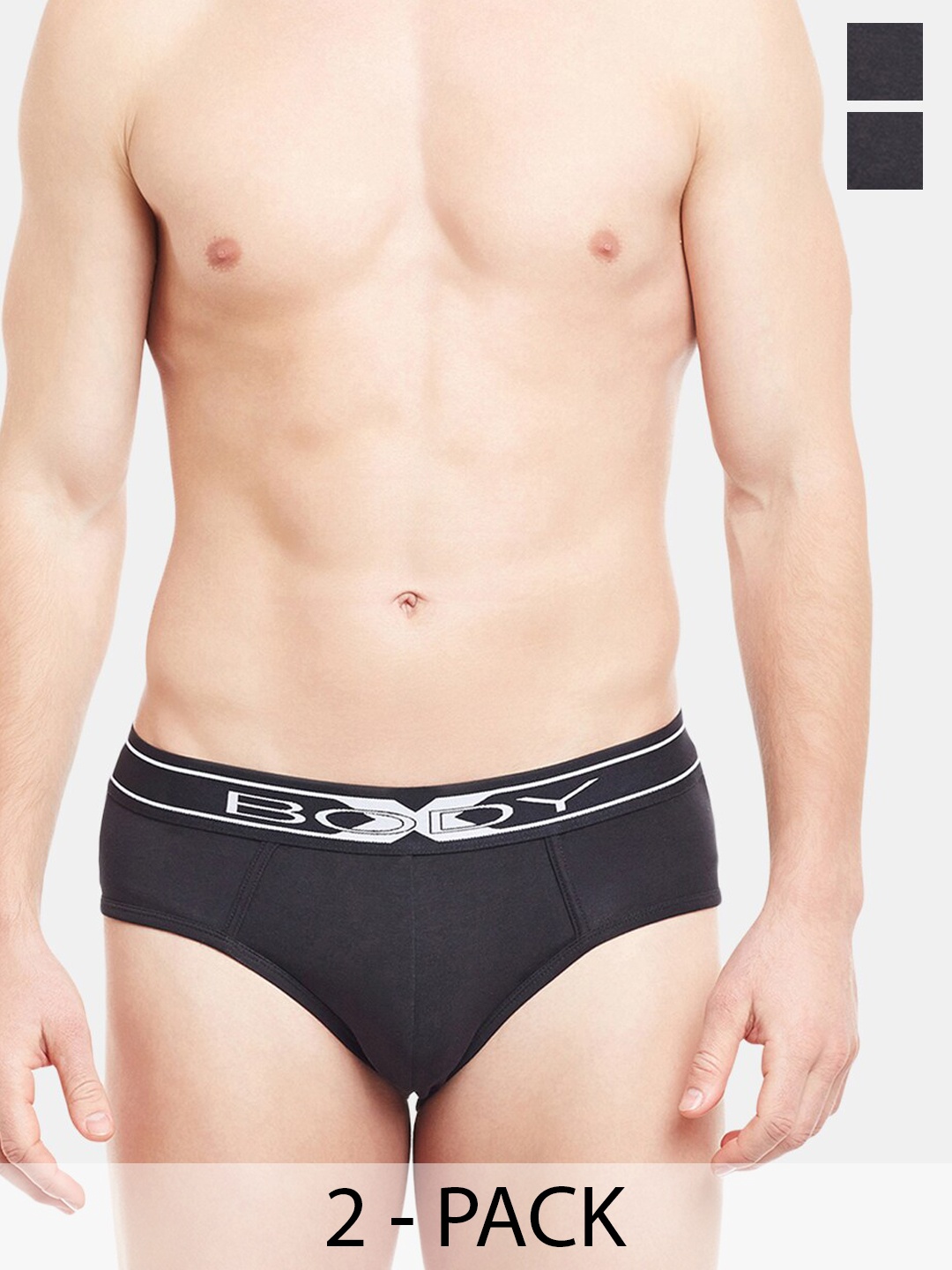 

BODYX Men Pack Of 2 Low Rise Super Combed Cotton Ribbed Briefs BX10B-Black-2PCS-S