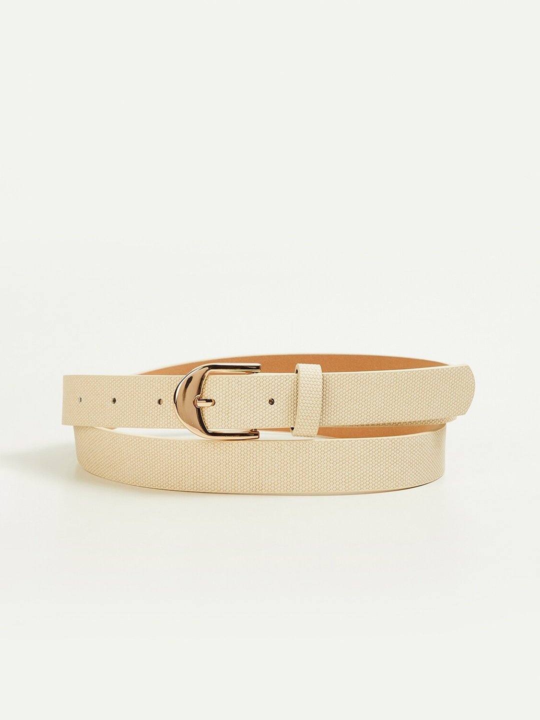 

Ginger by Lifestyle Women Textured Slim Belt, Beige