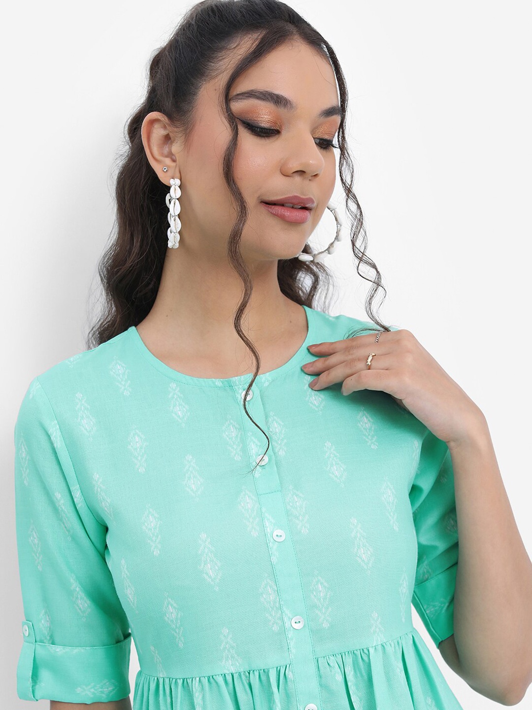 

KETCH Sea Green Print Fit & Flare Midi Dress