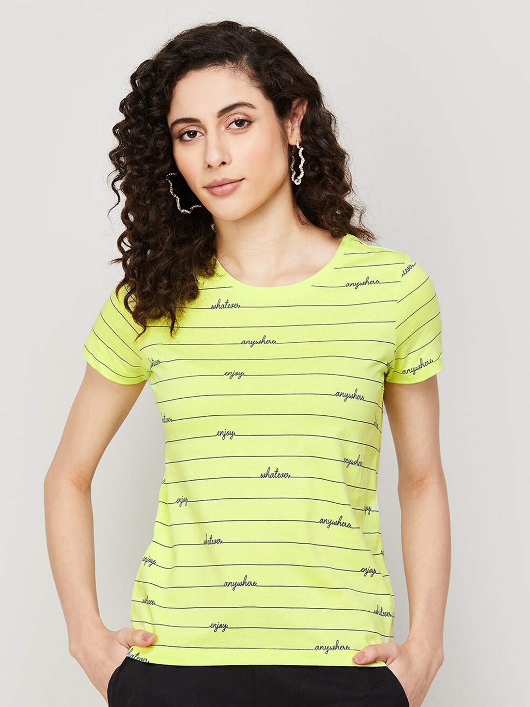 

Fame Forever by Lifestyle Typography Printed Round Neck Pure Cotton T-Shirt, Yellow