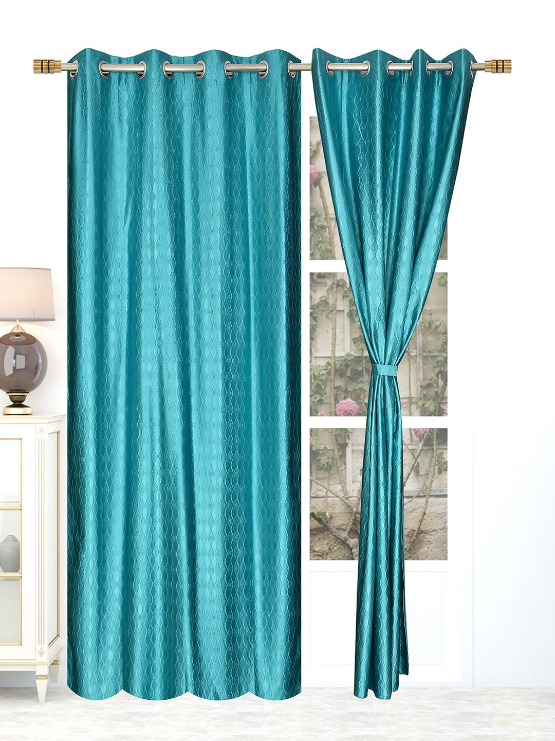 

RAASO Turquoise Blue 2 Pieces Black Out Window Curtains