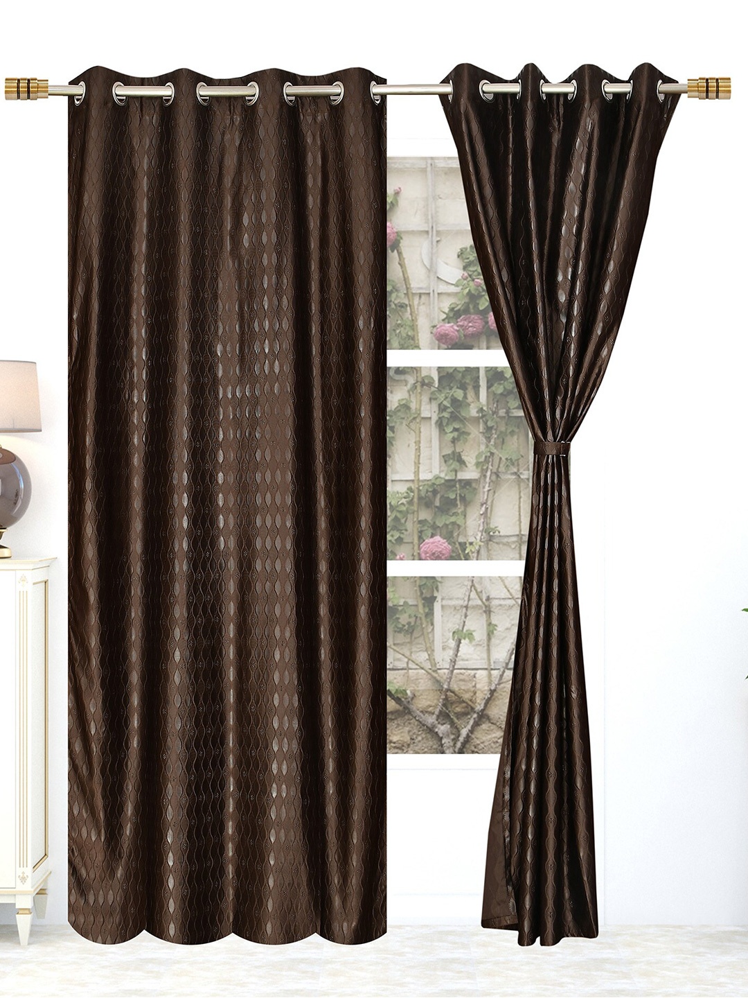 

RAASO Brown 2 Pieces Black Out Window Curtains