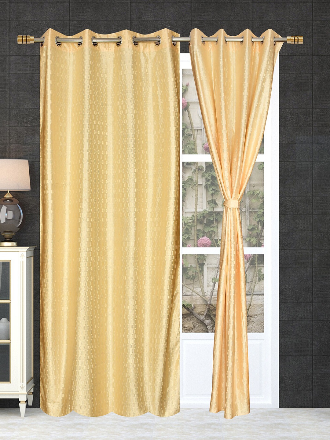 

RAASO Cream-Coloured 2 Pieces Self Design Black Out Door Curtain