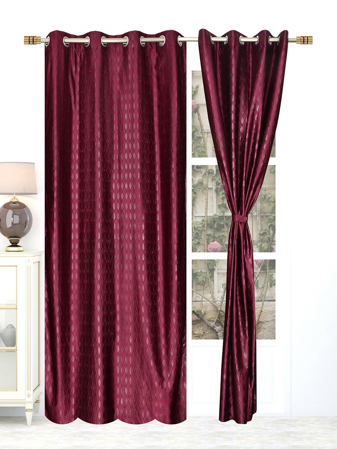 

RAASO Burgundy 2 Pieces Self Design Black Out Door Curtains