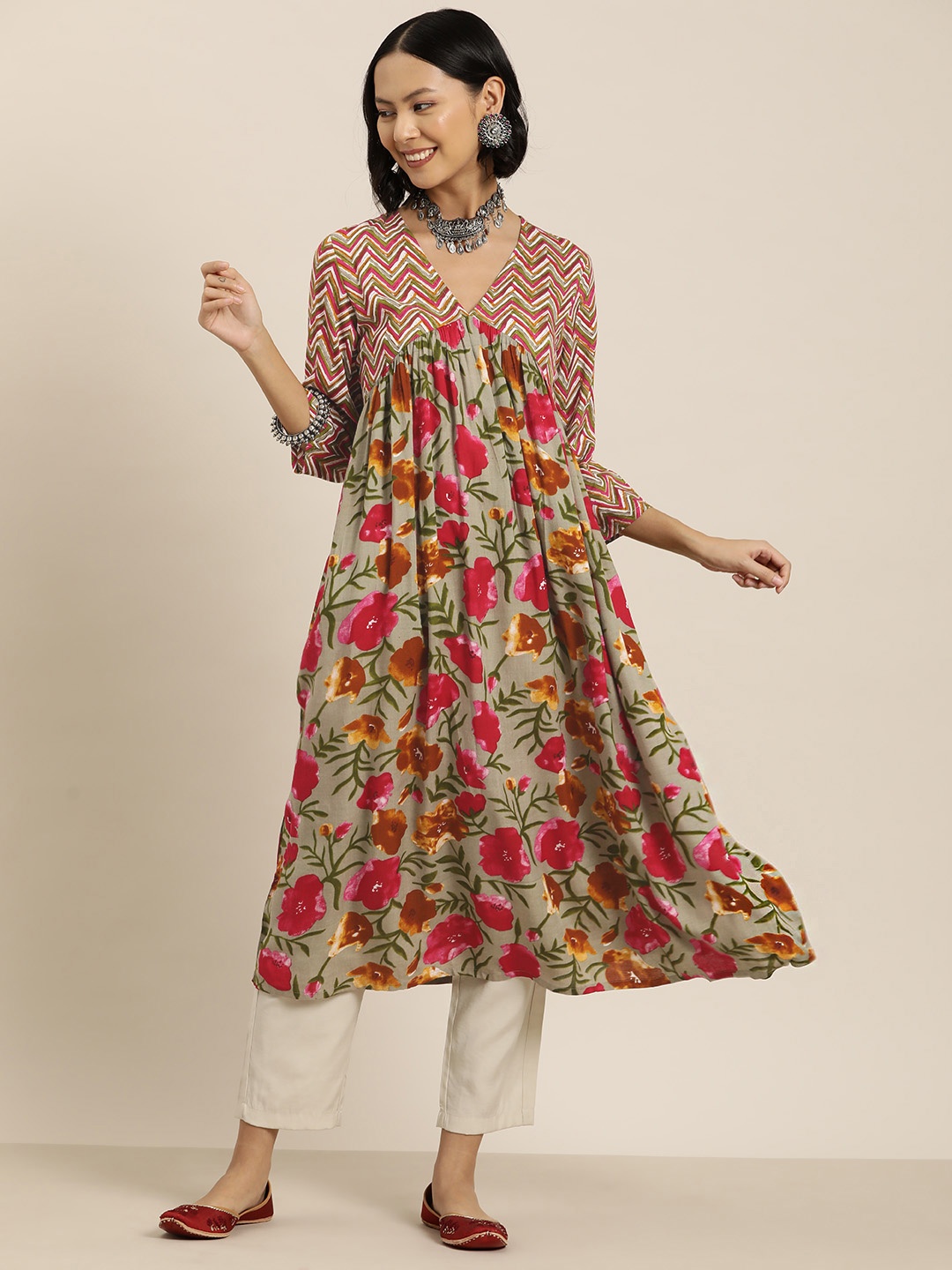 

HERE&NOW Floral Printed Empire Kurta, Multi