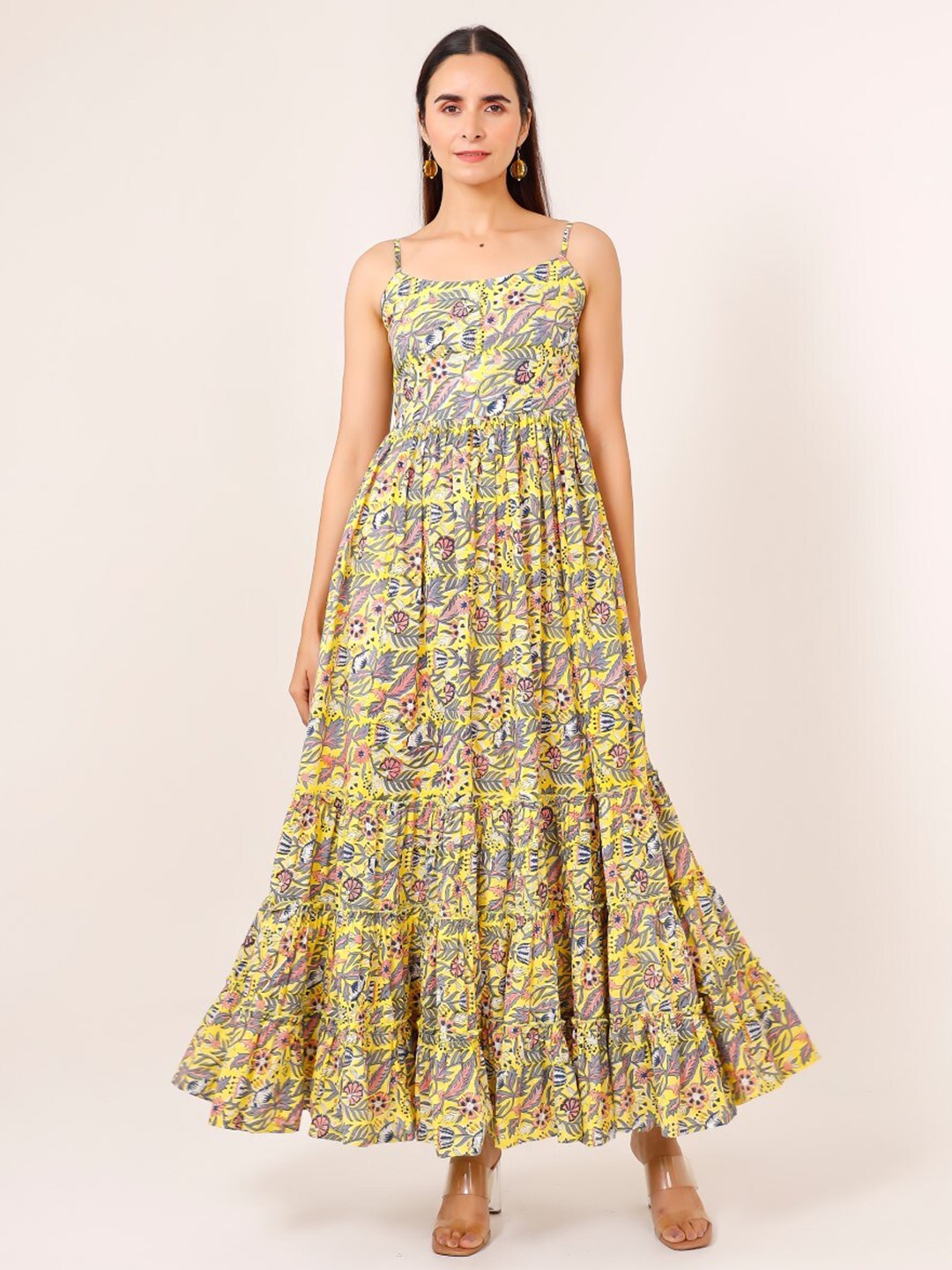 

PHEETA Floral Print Tiered Maxi Dress, Yellow