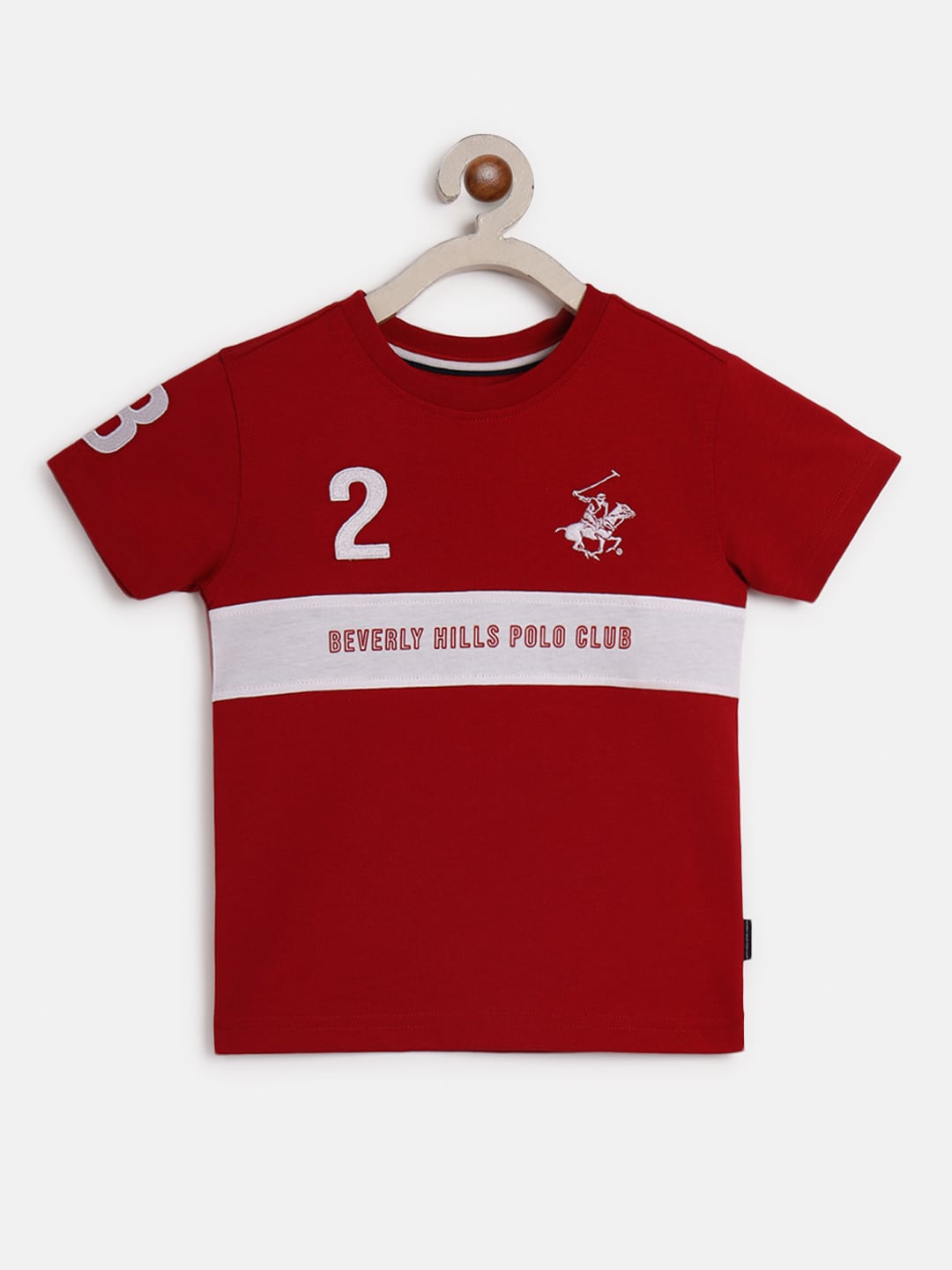 

Beverly Hills Polo Club Boys Striped Relaxed Fit Pure Cotton T-shirt, Red