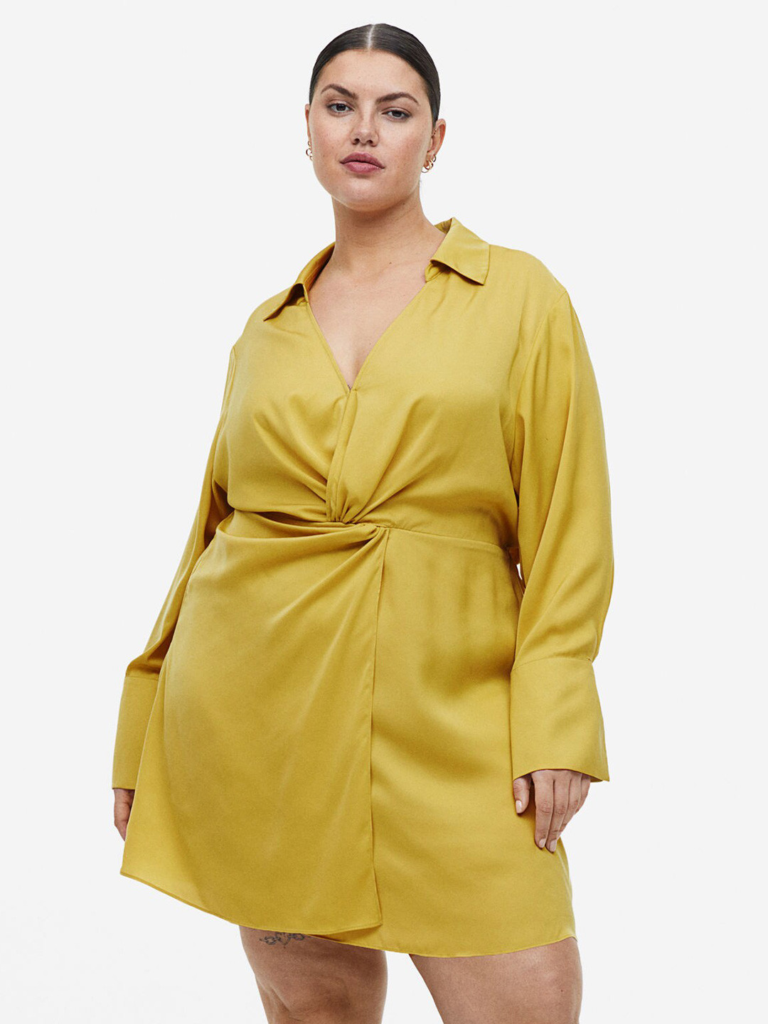 

H&M Plus Size Twist-Detail Shirt Dress, Yellow