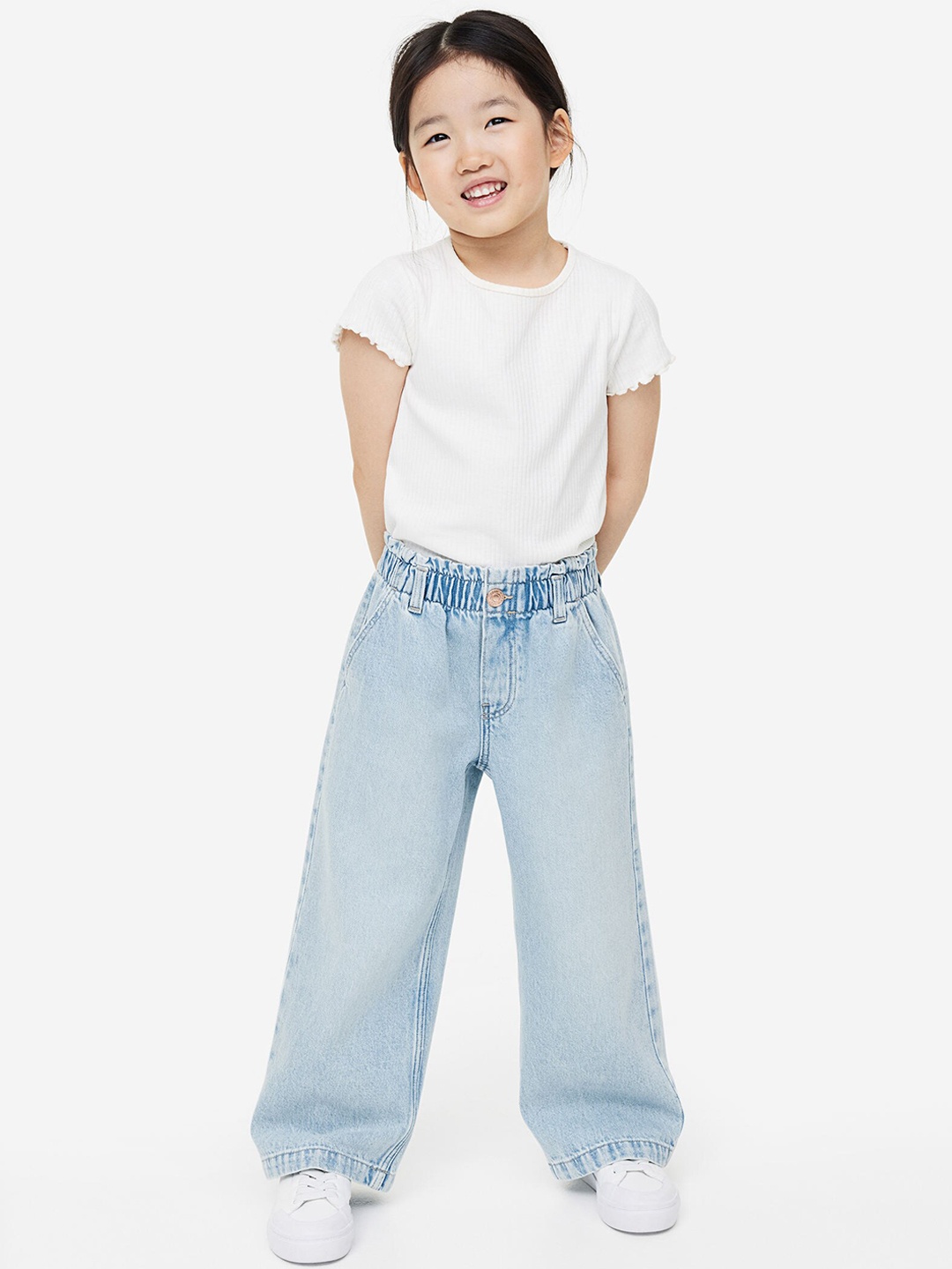 

H&M Girls Wide Leg Paper Bag Jeans, Blue