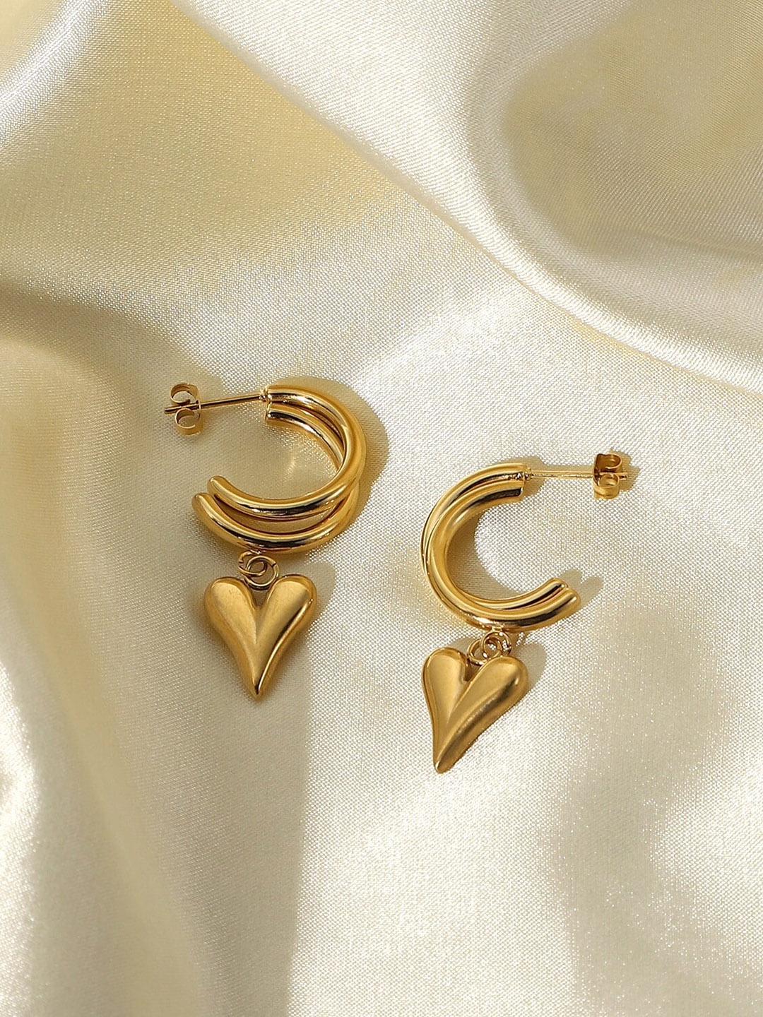

ZIVOM Gold-Plated Heart Shaped Hoop Earrings