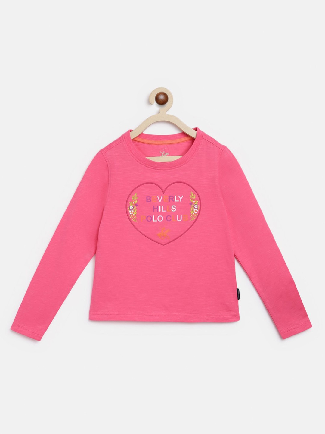 

Beverly Hills Polo Club Girls Typography Printed Pure Cotton T-shirt, Pink