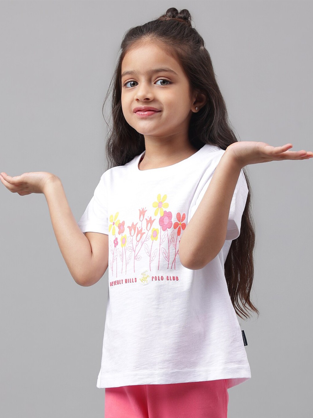 

Beverly Hills Polo Club Girls Floral Printed Pure Cotton T-shirt, White