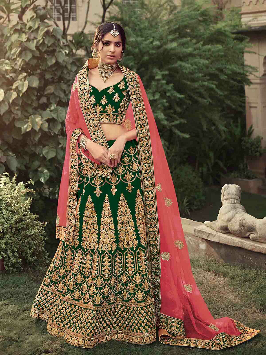 

ODETTE Embroidered Sequinned Semi-Stitched Lehenga & Unstitched Blouse With Dupatta, Green