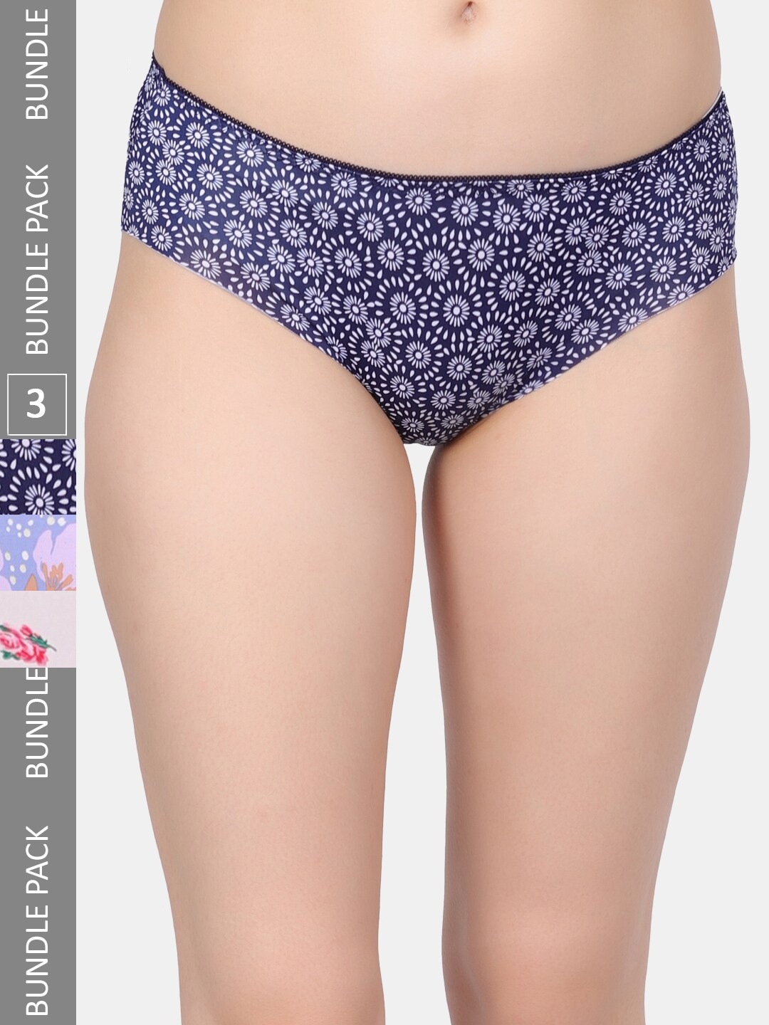 

Amour Secret Pack Of 3 Printed Leak Proof Hipster Briefs, Navy blue