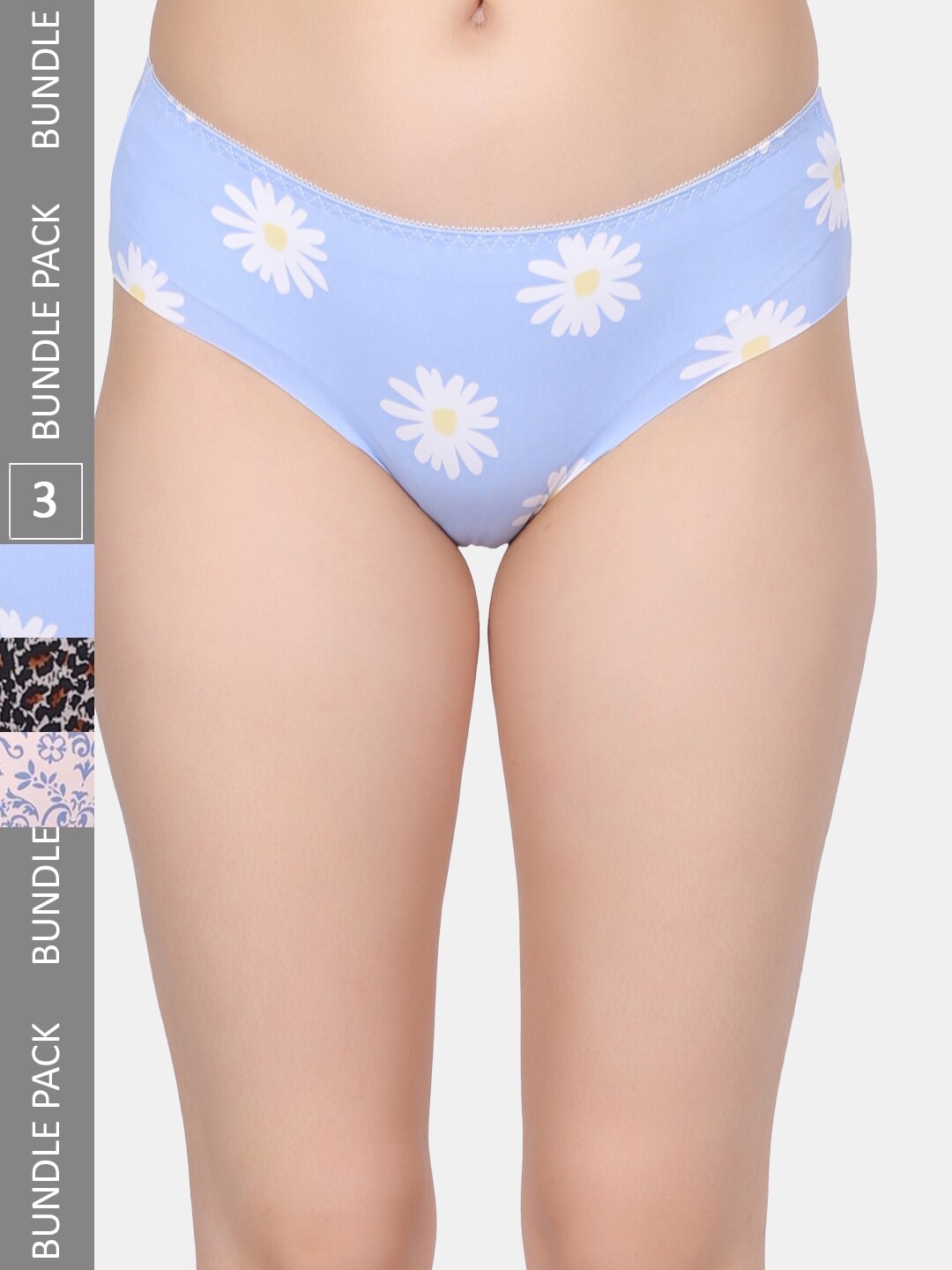 

Amour Secret Pack Of 3 Printed Leak Proof Seamless Hipster Briefs, Blue